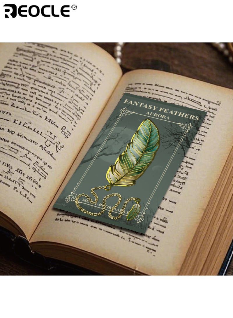 ريوكل علامة مرجعية ريشة عتيقة بتصميم برونزي معدني وسلسلة قلادة، إكسسوار كتاب أنيق بطابع أدبي، هدية للقراء والكتاب. - Image 3