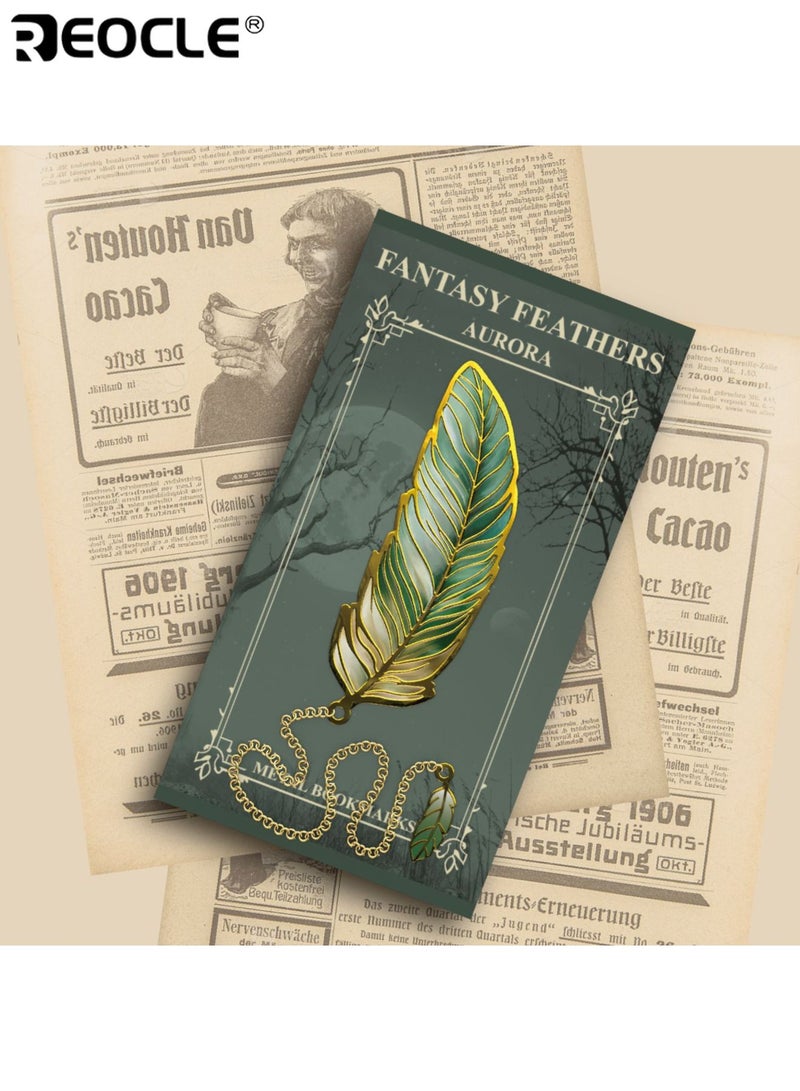 ريوكل علامة مرجعية ريشة عتيقة بتصميم برونزي معدني وسلسلة قلادة، إكسسوار كتاب أنيق بطابع أدبي، هدية للقراء والكتاب. - Image 5