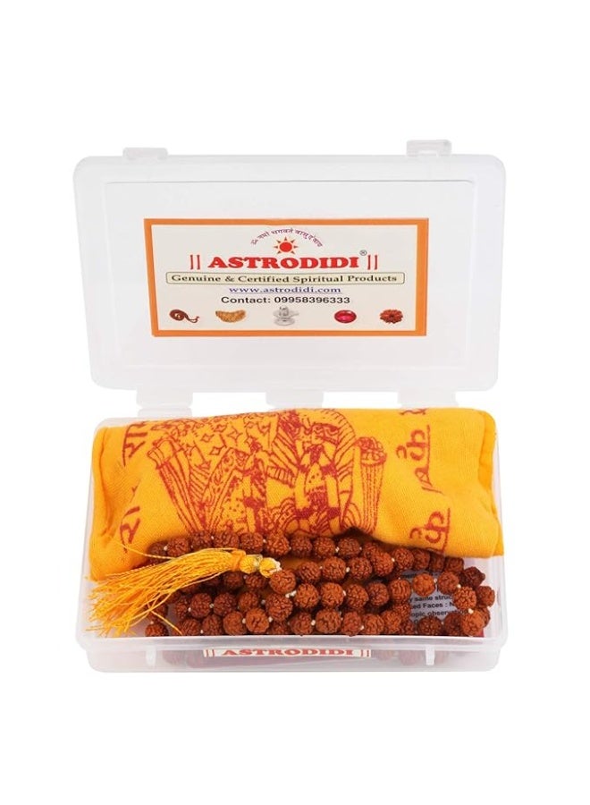 ASTRODIDI 5 Mukhi Rudraksha Mala With Gomukhi Bag for Mantra Jaap and Wearing | Lab Certified 108+1 Beads Five Face Panchmukhi Mala for Men and Women (Color: Brown, Size 7-8 MM) - Image 3