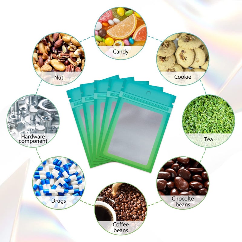 Funfery 100 Pack Smell Proof Resealable Bags for Food Storage,Cute Mylar Clear Bags for Small Business Foil Pouch Zipper Packaging Bag for Sample Jewelry Eyelash Gloss(Blue Green,2.7X3.9in) - Image 5