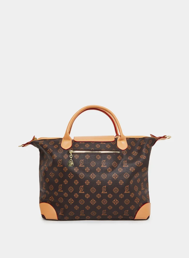 ستايلي حقيبة يد مزدوجة بمقابض علوية وطبعات مع حزام كتف قابل للإزالة