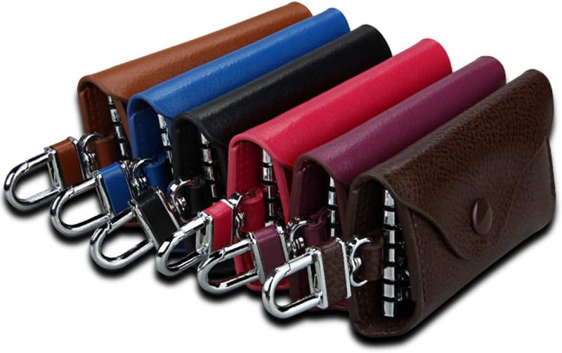 Brown Leather Car Key Pouch Durable Key Hanging Bag for Men Women Protects From Loss - Image 1