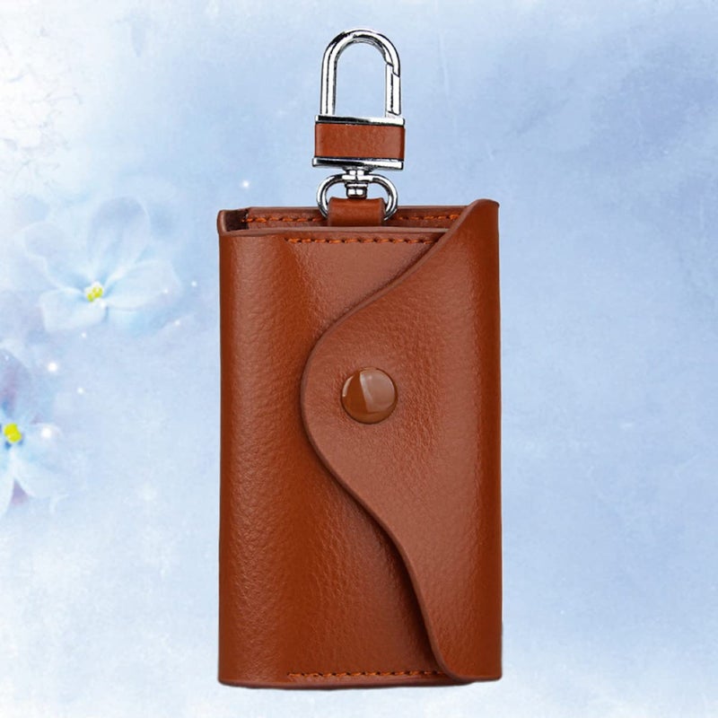 Brown Leather Car Key Pouch Durable Key Hanging Bag for Men Women Protects From Loss - Image 4
