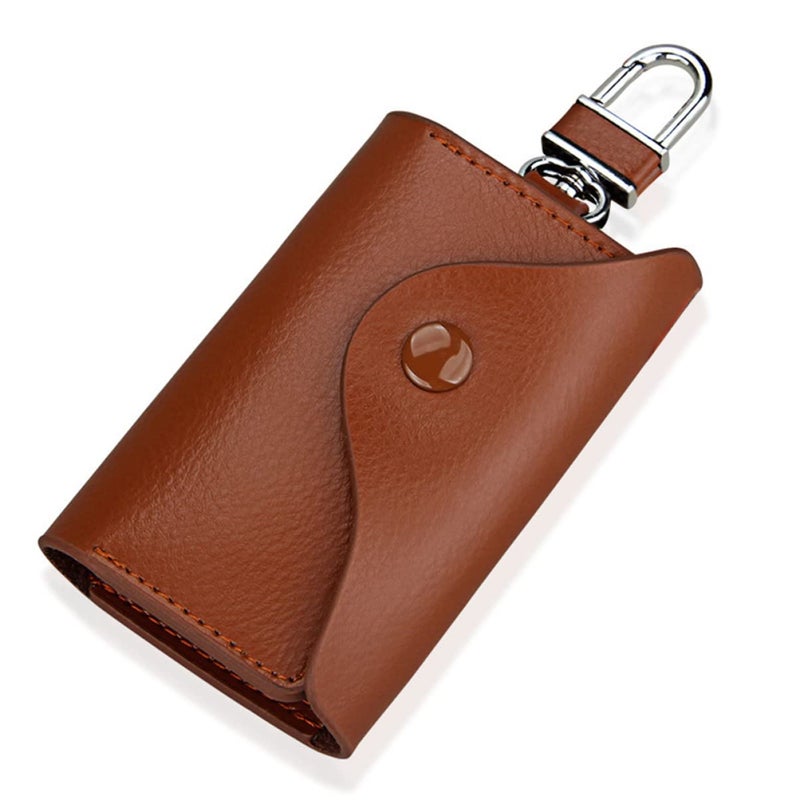 Brown Leather Car Key Pouch Durable Key Hanging Bag for Men Women Protects From Loss - Image 5