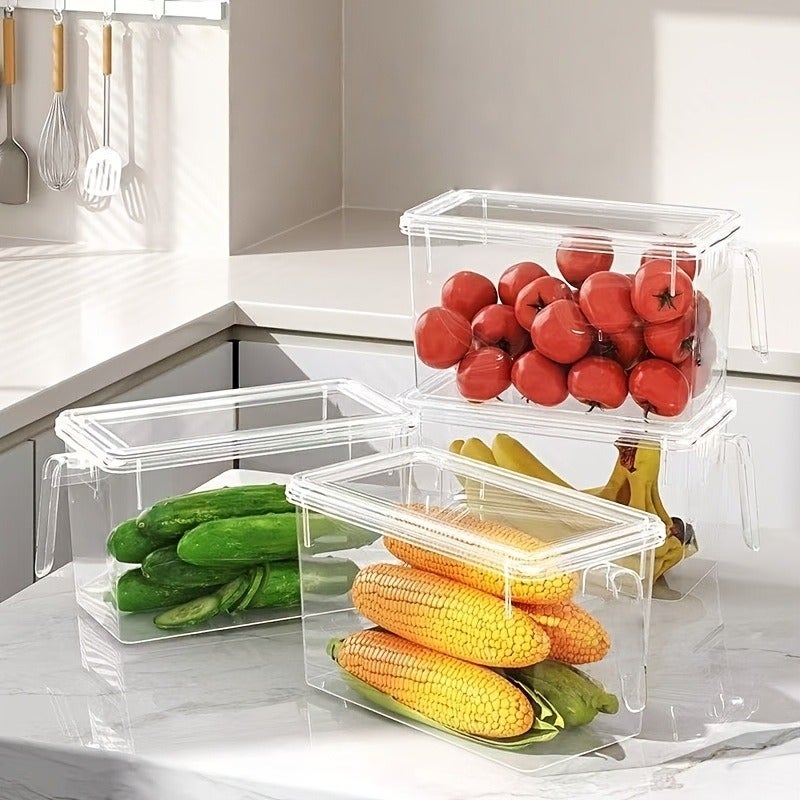 6pcs(3pcs Boxs + 3pcs Lids) Refrigerator Storage Containers with Handles - Durable Plastic Food Organizer Bins for Fruits, Vegetables, Grains, Meats & Drinks, Easy-To-Move Design for Efficient Kitchen & Fridge Organization, Refrigerator Storage - Image 5