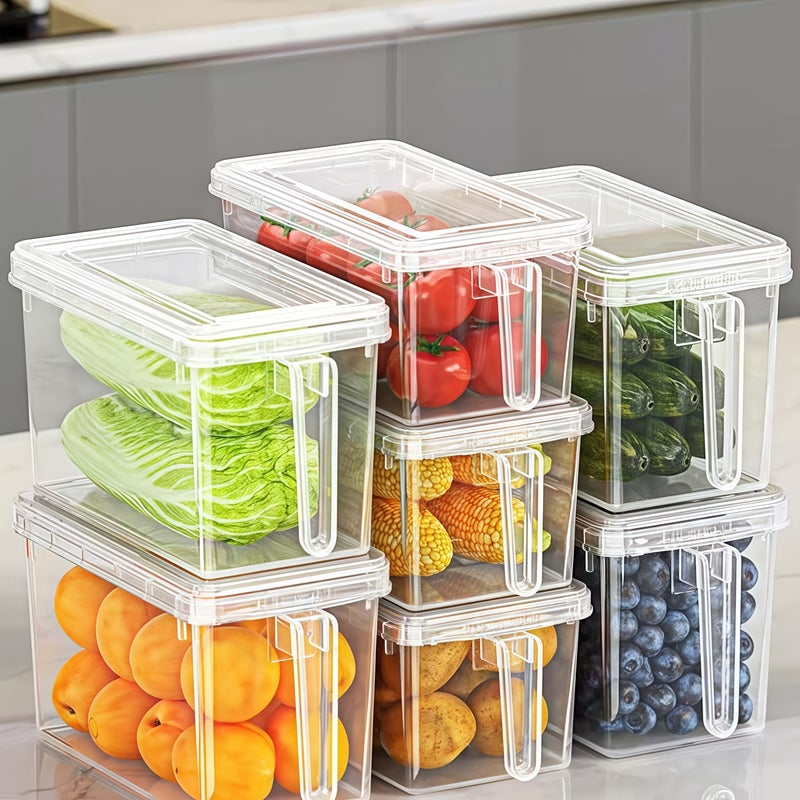 6pcs(3pcs Boxs + 3pcs Lids) Refrigerator Storage Containers with Handles - Durable Plastic Food Organizer Bins for Fruits, Vegetables, Grains, Meats & Drinks, Easy-To-Move Design for Efficient Kitchen & Fridge Organization, Refrigerator Storage - Image 3
