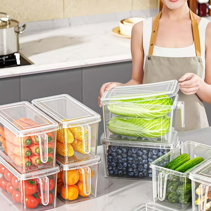 6pcs(3pcs Boxs + 3pcs Lids) Refrigerator Storage Containers with Handles - Durable Plastic Food Organizer Bins for Fruits, Vegetables, Grains, Meats & Drinks, Easy-To-Move Design for Efficient Kitchen & Fridge Organization, Refrigerator Storage - Image 4
