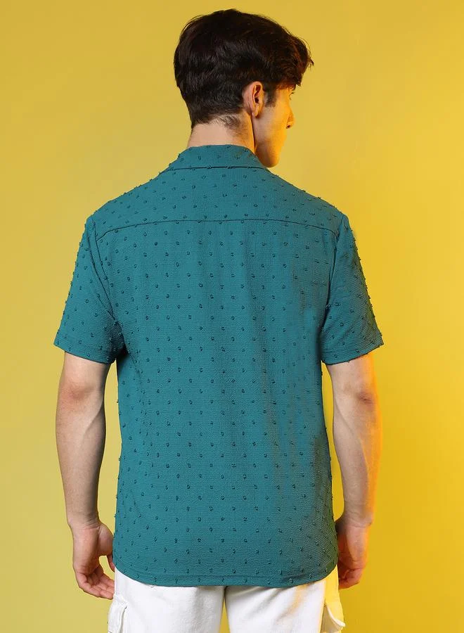 Campus Sutra Campus Sutra Dobby Regular Fit Shirt with Button Placket