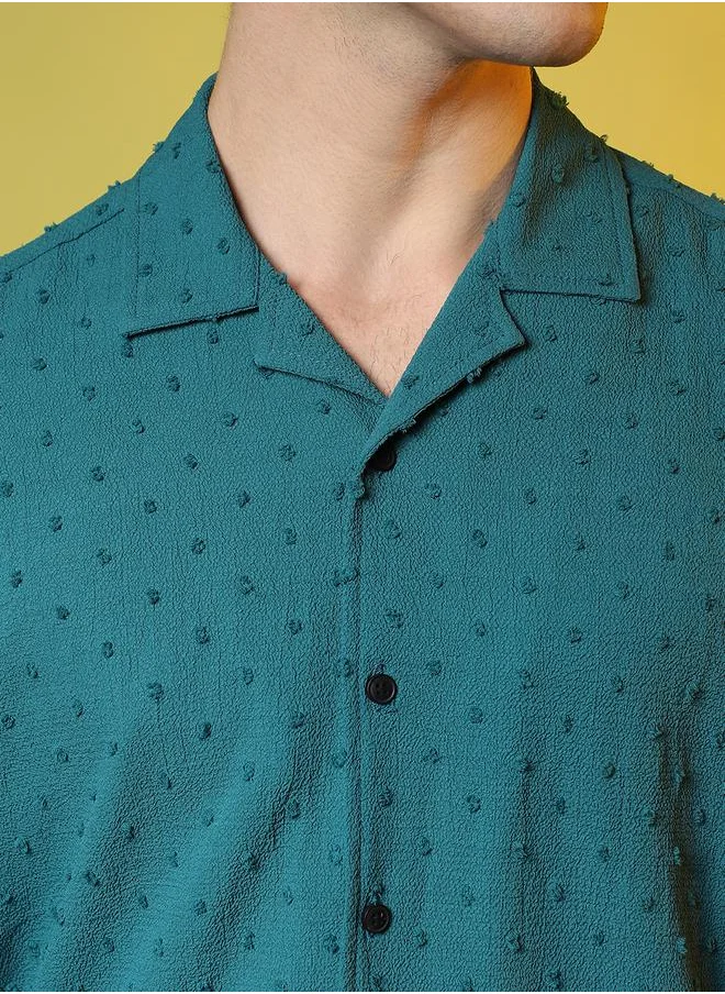 كامبوس سوترا Dobby Regular Fit Shirt with Button Placket by Styli