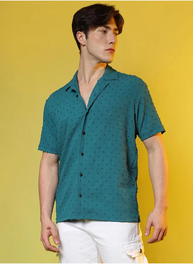كامبوس سوترا Dobby Regular Fit Shirt with Button Placket by Styli