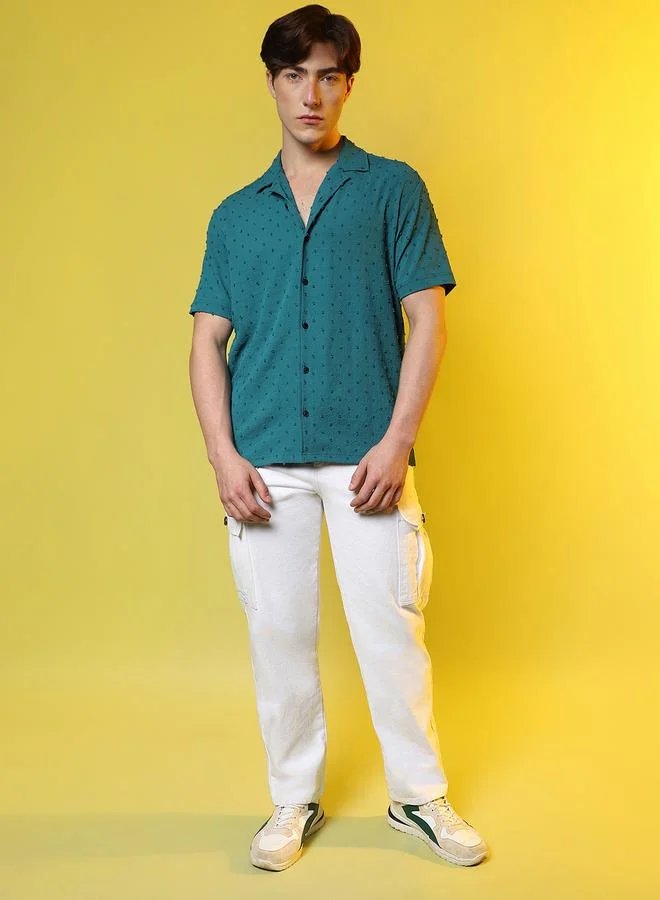 Campus Sutra Campus Sutra Dobby Regular Fit Shirt with Button Placket
