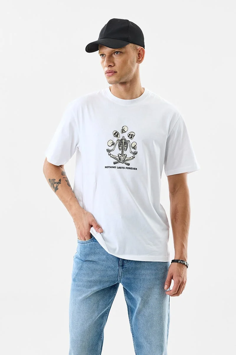 SNITCH White Graphic Half Sleeve Slim Fit Streetwear T-Shirt