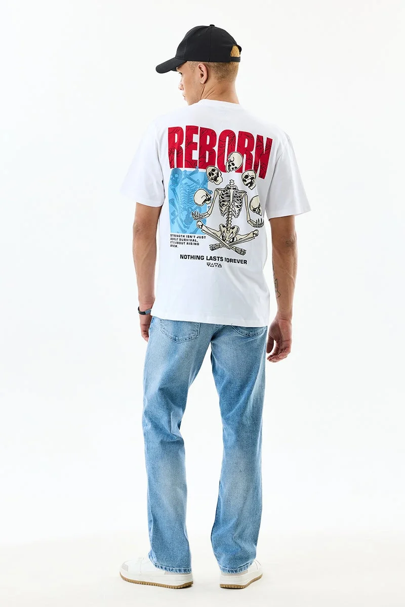 SNITCH White Graphic Half Sleeve Slim Fit Streetwear T-Shirt