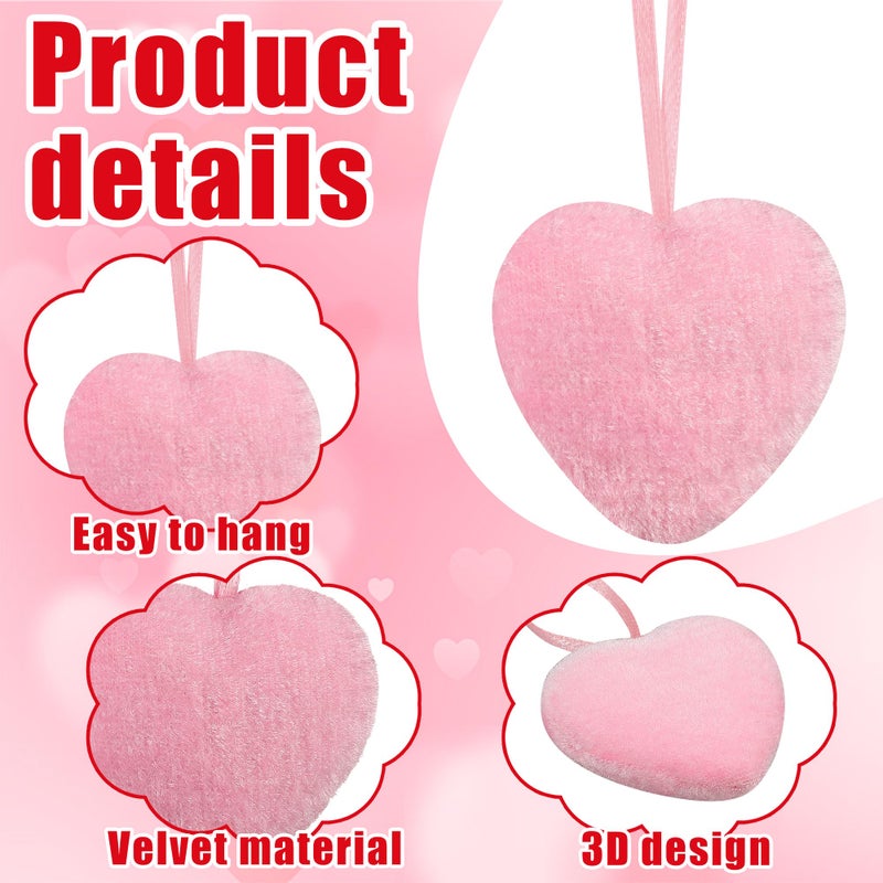 peony man 24 PCS Valentines Day Fabric Heart Ornaments 2 Inch Heart Shaped Tree Ornaments Valentine Hearts Hanging Decoration for Home Valentines Day Wedding Party Crafts Decor - Image 3