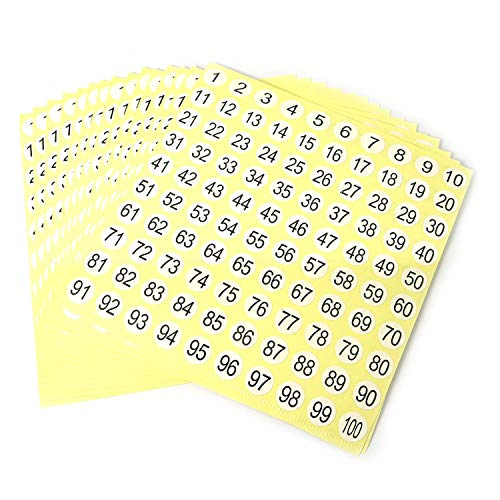 RLECS 30 Sheets Number Stickers 1 to 100 Self Adhesive Stickers Diameter 0.3 Inch Round Number Labels Small Garment Tags Home School Office Decoration - Image 1