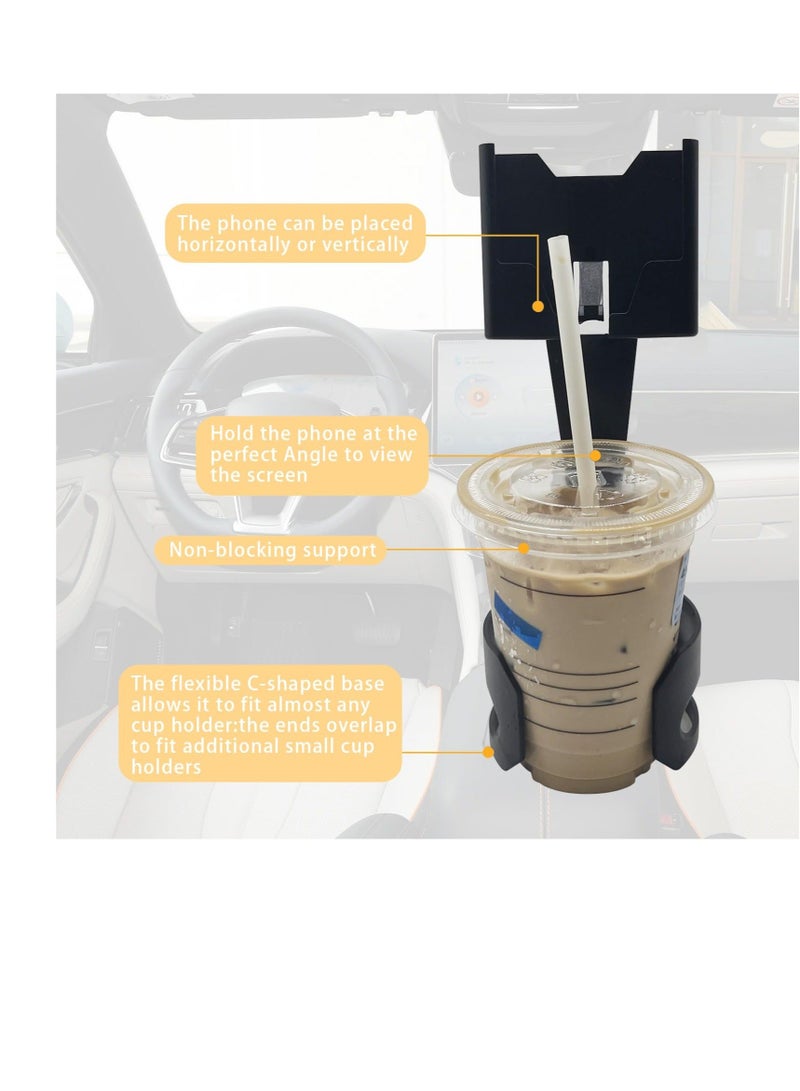 2-in-1 Multifunctional Car Cup Holder Phone Mount, Large Capacity 9.2In Waterproof ABS Vehicle Cup Holder Expander, Universal Durable Automotive Smartphones Mount Accessories (Black) - Image 5