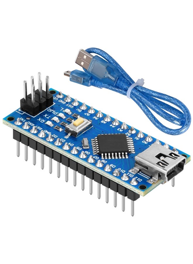 شابية لوحة Nano V3.0، مزودة بمتحكم دقيق ATmega 328P وشريحة CH340 (جهد 5 فولت، تردد 16 ميجاهرتز)، متوافقة مع بيئة التطوير Arduino IDE، وتتضمن منفذ Mini USB B (اللون: أزرق) وكابل USB. - Image 1