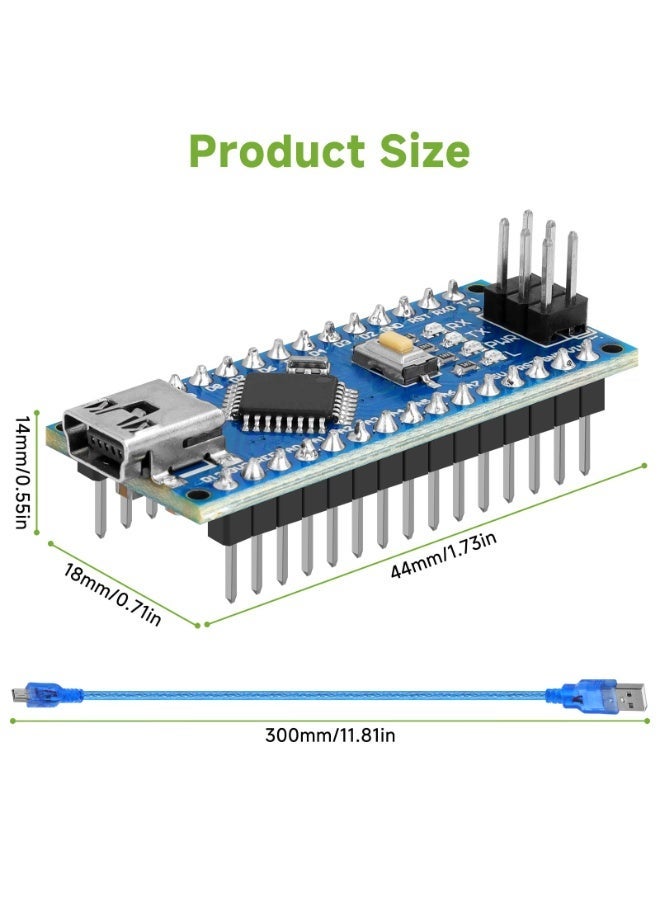 شابية لوحة Nano V3.0، مزودة بمتحكم دقيق ATmega 328P وشريحة CH340 (جهد 5 فولت، تردد 16 ميجاهرتز)، متوافقة مع بيئة التطوير Arduino IDE، وتتضمن منفذ Mini USB B (اللون: أزرق) وكابل USB. - Image 2