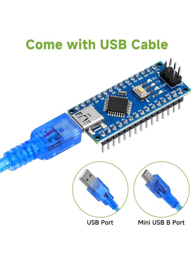 شابية لوحة Nano V3.0، مزودة بمتحكم دقيق ATmega 328P وشريحة CH340 (جهد 5 فولت، تردد 16 ميجاهرتز)، متوافقة مع بيئة التطوير Arduino IDE، وتتضمن منفذ Mini USB B (اللون: أزرق) وكابل USB. - Image 5