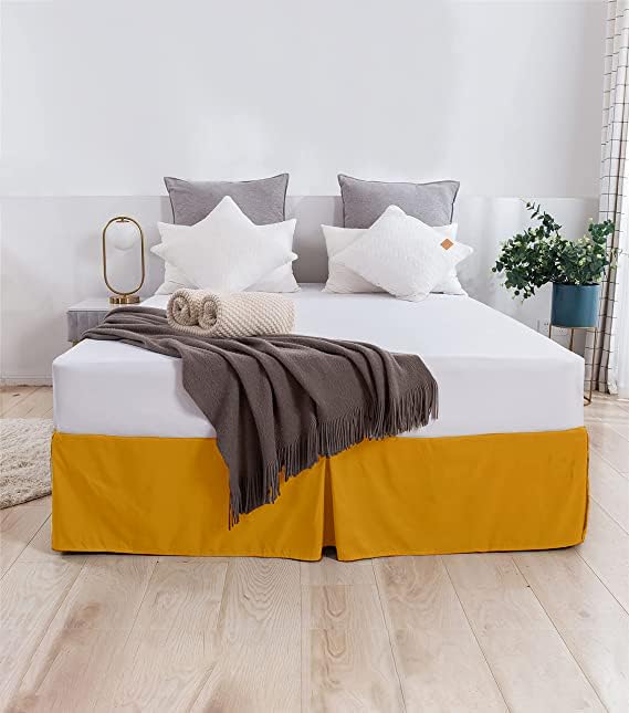 SLEEPINO Box Pleated Bed Skirt King Size 72x78 Inches 18 Inch Tailored Drop Easy Fit King Bed Center Corner Pleats Gold
