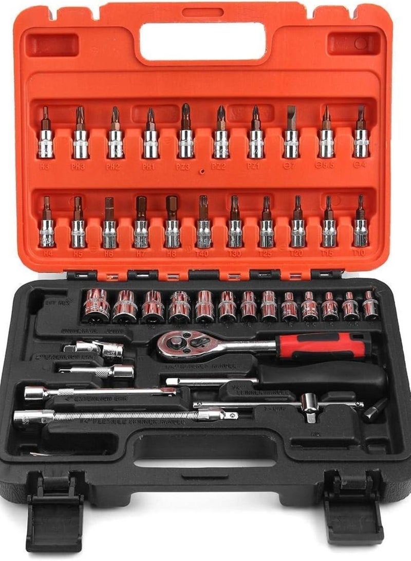 GGOOT Hand Tool Screwdriver Set 46Pcs 1/4 Inch Wrench Repair Tools Metric Socket Wrench Screw Kit Hardware Tool Kits Tool Kit  - Image 2
