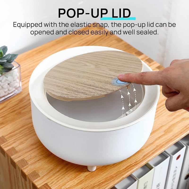 SEVIA Pushbutton Mini Desktop Dustbin Small Trash Bin Desktop Waste Bins Trumpet Desktops Mini Creative Covered Kitchen Living Room Trash Can Rolling Cover Type Desktop - Image 2