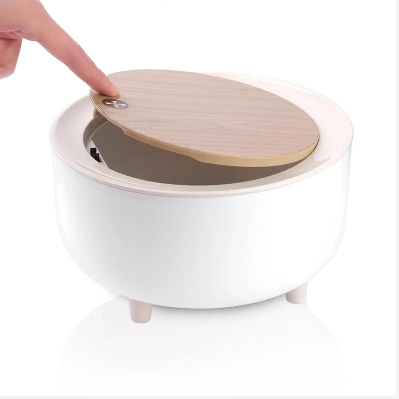 SEVIA Pushbutton Mini Desktop Dustbin Small Trash Bin Desktop Waste Bins Trumpet Desktops Mini Creative Covered Kitchen Living Room Trash Can Rolling Cover Type Desktop - Image 1