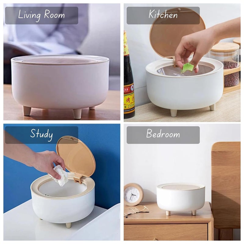 SEVIA Pushbutton Mini Desktop Dustbin Small Trash Bin Desktop Waste Bins Trumpet Desktops Mini Creative Covered Kitchen Living Room Trash Can Rolling Cover Type Desktop - Image 3