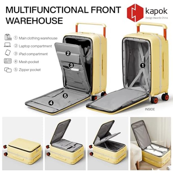mixi Checked Luggage Wide Handle Luxury Design Rolling Travel Suitcase Pc Hardside With Aluminum Frame Hollow Spinner Wheels, With Cover, 24 Inch, Lark Yellow - Image 3