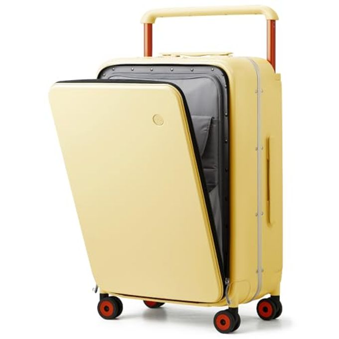 mixi Checked Luggage Wide Handle Luxury Design Rolling Travel Suitcase Pc Hardside With Aluminum Frame Hollow Spinner Wheels, With Cover, 24 Inch, Lark Yellow - Image 4
