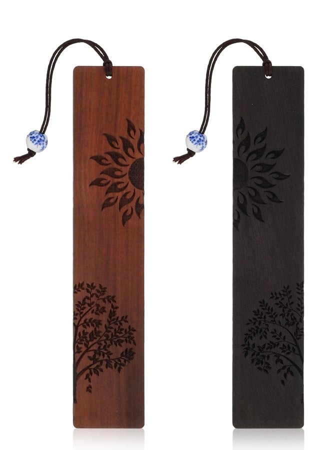 2 Pcs Wood Bookmark, Unique Bookmarks Gift for Men Women, Book Marks Accessories (Sun and Tree) - Image 1