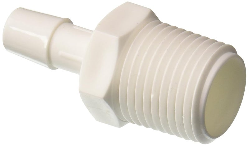 Eldon James A8-6WP White Polypropylene Adapter Fitting, 1/2-14 NPT to 3/8" Hose Barb (Pack of 10) - Image 1