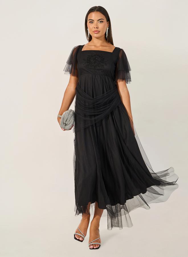 Styli Black Tulle Midi Dress  - Image 1