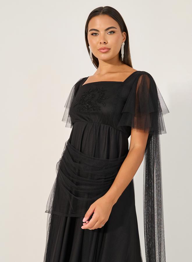 Styli Black Tulle Midi Dress  - Image 3