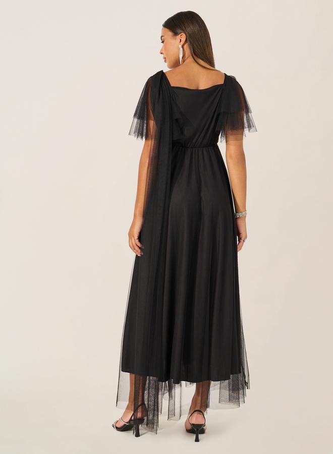 Styli Black Tulle Midi Dress  - Image 5