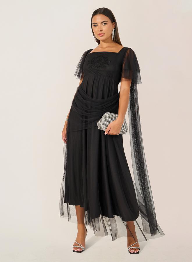 Styli Black Tulle Midi Dress  - Image 2