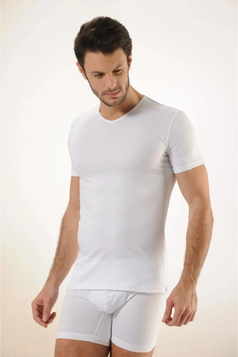 HMD 452 Men's V-Neck Short Sleeve Modal Undershirt-White