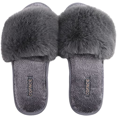 COFACE Womens Fuzzy House Slippers Open Toe Women House Shoes Size 9 Faux Fur Fluff Sliders Ladies Slip On Slippers-for-Women Indoor - Image 3