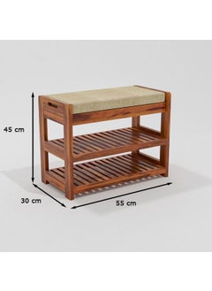 OGNIJA OGNIJA Wooden Shoe Rack for Home Sheesham Wood Entryway Seating Bench with Cushion Storage Shelf for Shoe Organiser Teak Finish  - Image 2