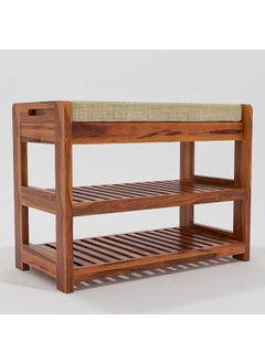 OGNIJA OGNIJA Wooden Shoe Rack for Home Sheesham Wood Entryway Seating Bench with Cushion Storage Shelf for Shoe Organiser Teak Finish  - Image 3