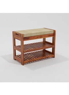 OGNIJA OGNIJA Wooden Shoe Rack for Home Sheesham Wood Entryway Seating Bench with Cushion Storage Shelf for Shoe Organiser Teak Finish  - Image 5