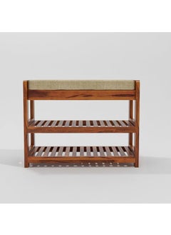 OGNIJA OGNIJA Wooden Shoe Rack for Home Sheesham Wood Entryway Seating Bench with Cushion Storage Shelf for Shoe Organiser Teak Finish  - Image 4