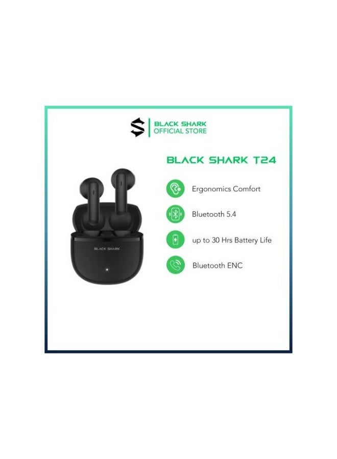 بلاك شارك سماعات أذن لاسلكية Black Shark T24 بتقنية بلوتوث 5.4، سماعات أذن داخلية للألعاب، خاصية إلغاء الضوضاء، لون أسود - Image 1