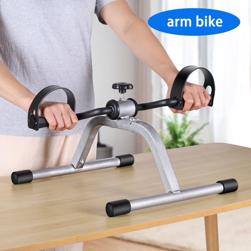 RYGEO Pedal Exerciser Mini Exercise Bike for Leg and Arm Recovery Exercise Lightweight and Portable Floor Bike(Silver) - Image 3