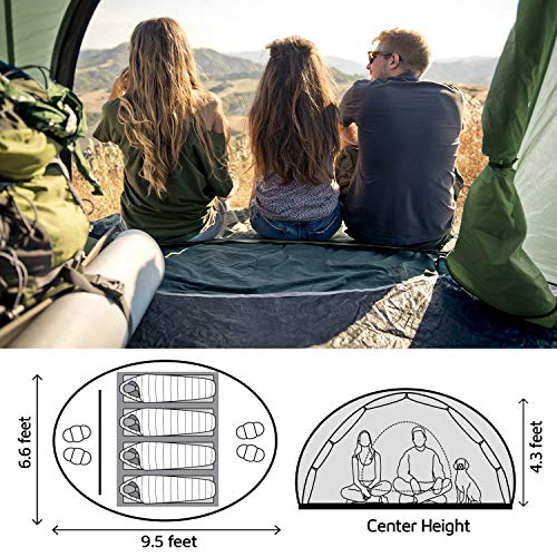 HUI LINGYANG 4 Person Easy Pop Up Tent, 9.5‘x6.6’x52'',Waterproof Automatic Setup Tent, 2 Doors-Instant Family Tents for Camping, Hiking & Traveling, Green - Image 3