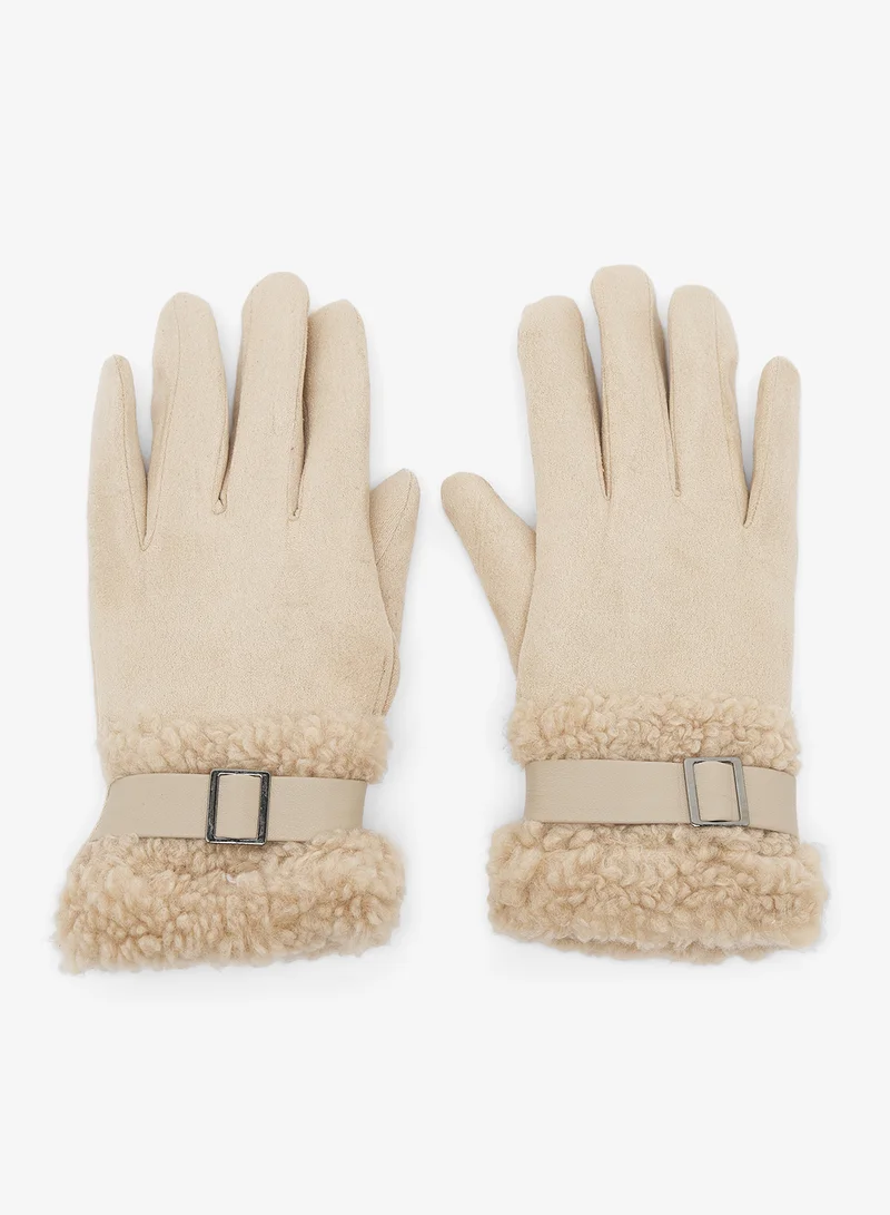 ايلا Plush Winter Gloves with Faux Fur Cuff