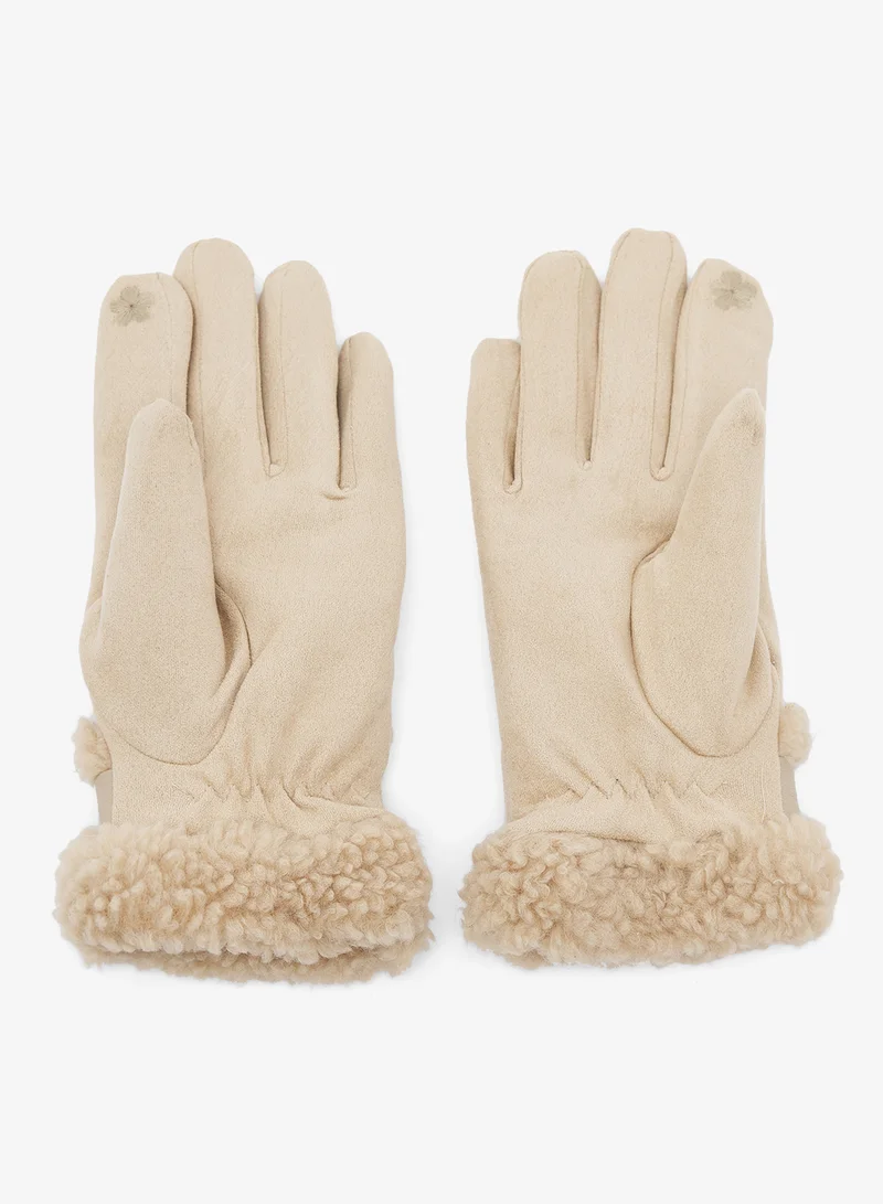 ايلا Plush Winter Gloves with Faux Fur Cuff