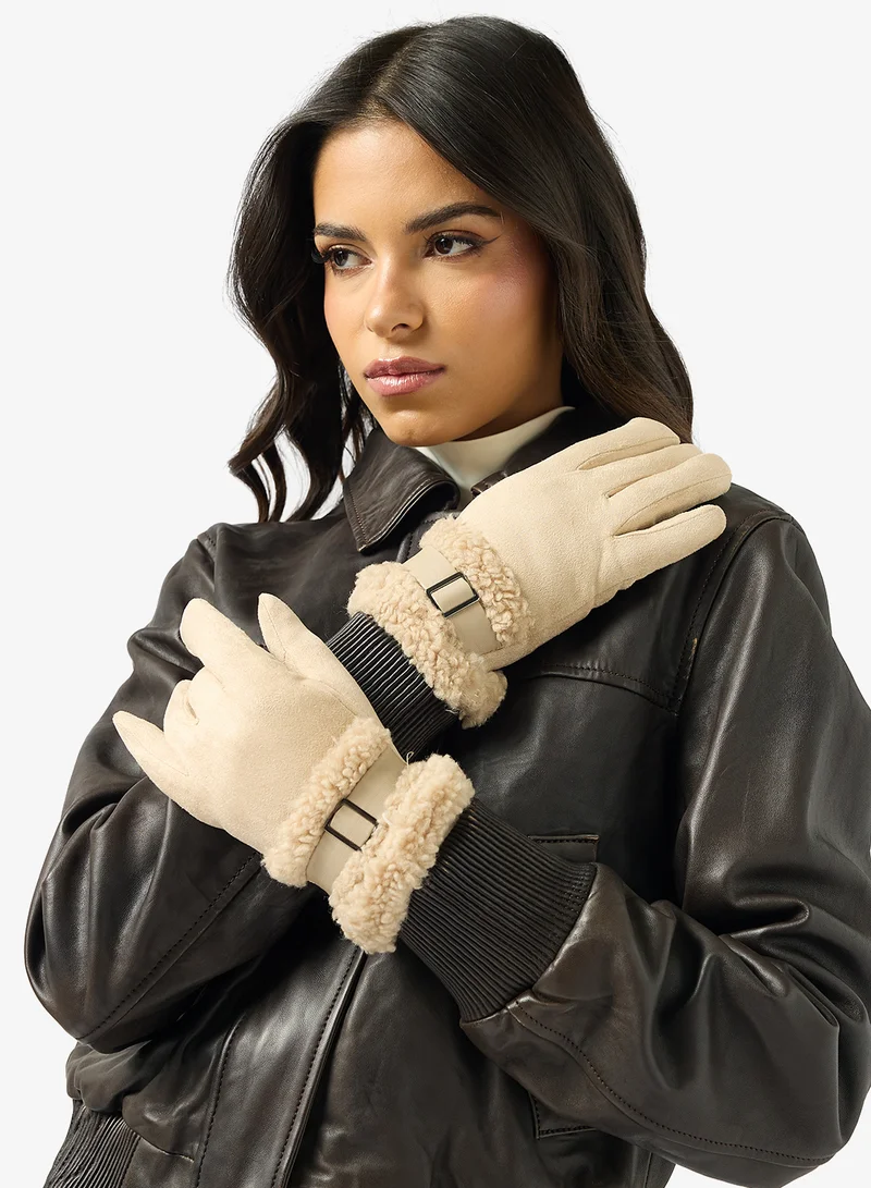 ايلا Plush Winter Gloves with Faux Fur Cuff
