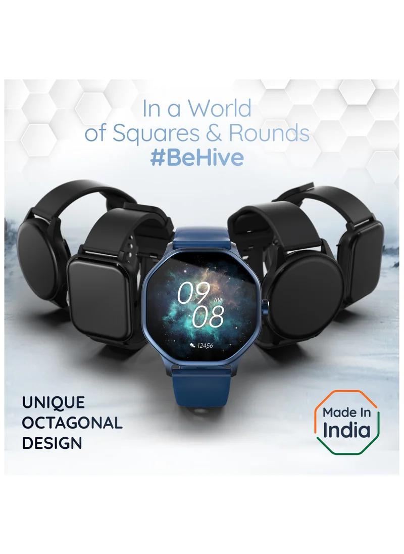 Pebble Hive 1.39" HD Octagonal Display, BT Calling, Health Suite, Multi Sports Modes, Compatible with Android & iOS Smartwatch , Alarm & Notification, DIY Watch Faces, In-Build Games, World Clock, Blue