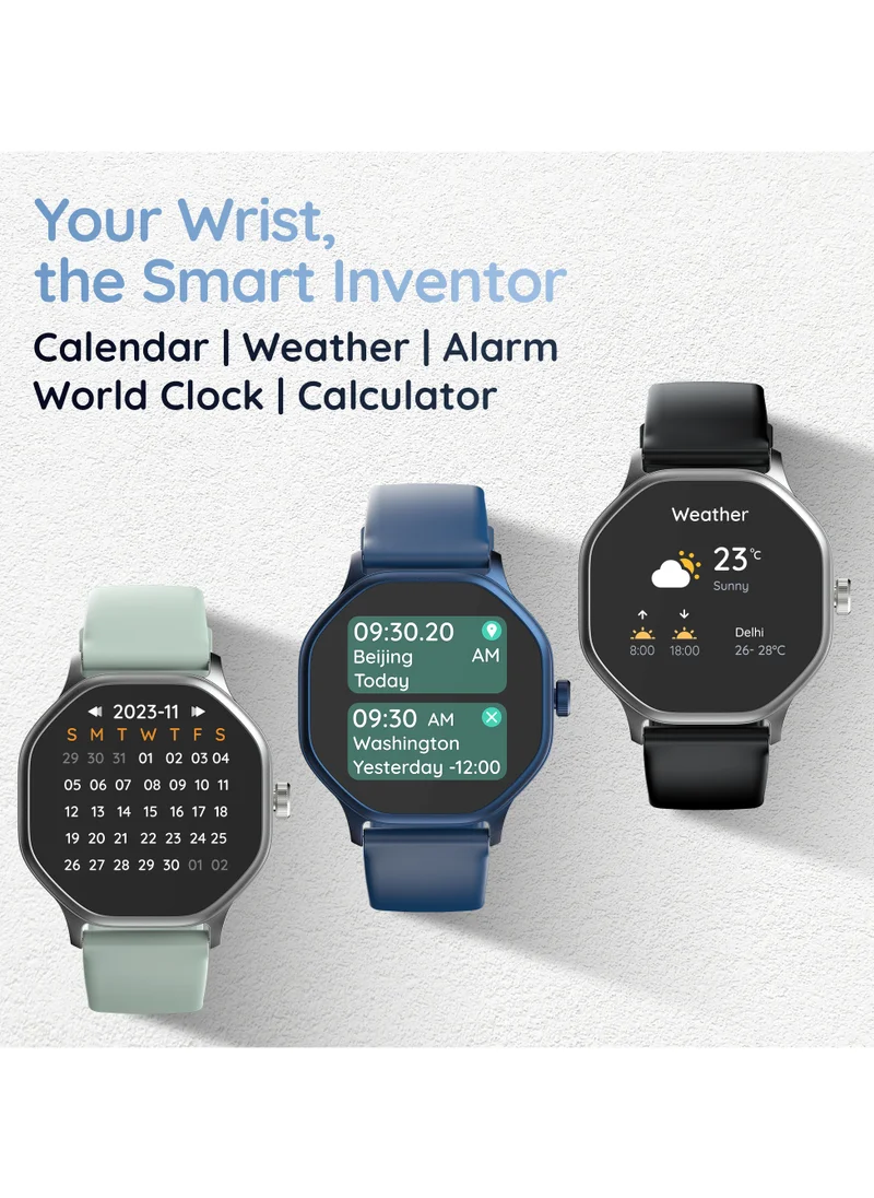 Pebble Hive 1.39" HD Octagonal Display, BT Calling, Health Suite, Multi Sports Modes, Compatible with Android & iOS Smartwatch , Alarm & Notification, DIY Watch Faces, In-Build Games, World Clock, Blue